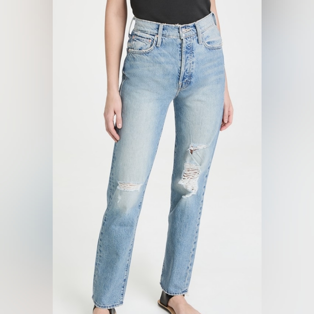 MOTHER High Rise Light Blue Distressed Jeans